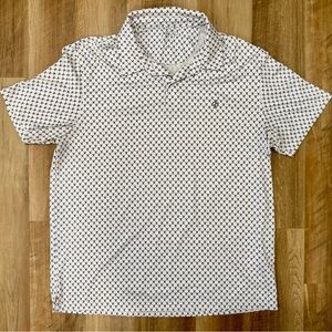 Men's White and Blue Patterned Golf Shirt